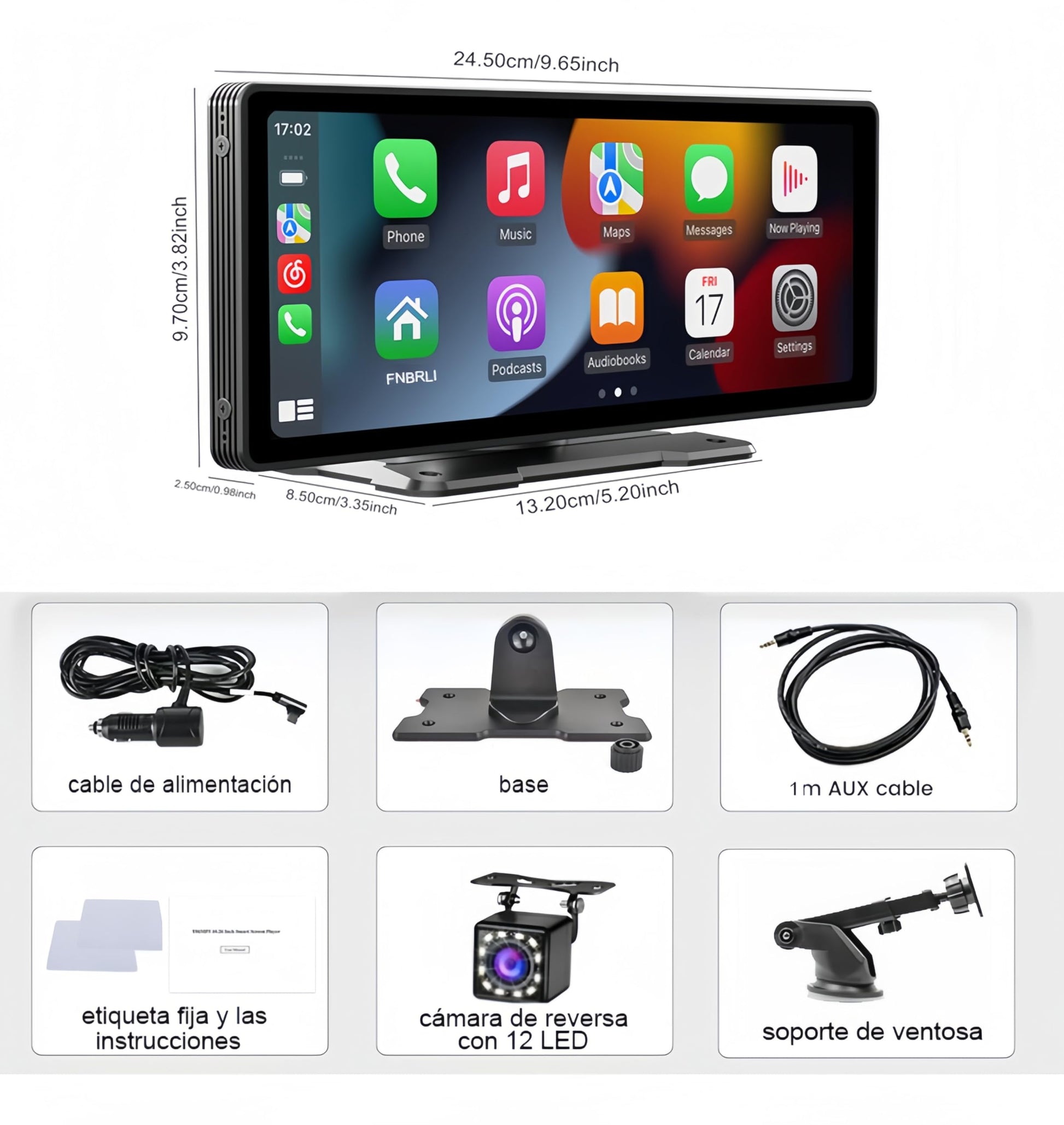 FINYQBET Autoestereos para Carro de 10.3 Pulgadas,Estéreo para Pantalla Carplay para Auto con Android Auto, para vehículos de 7V - 32V, Pantalla HD 1024 * 600,FM Bluetooth y más，Desmontable