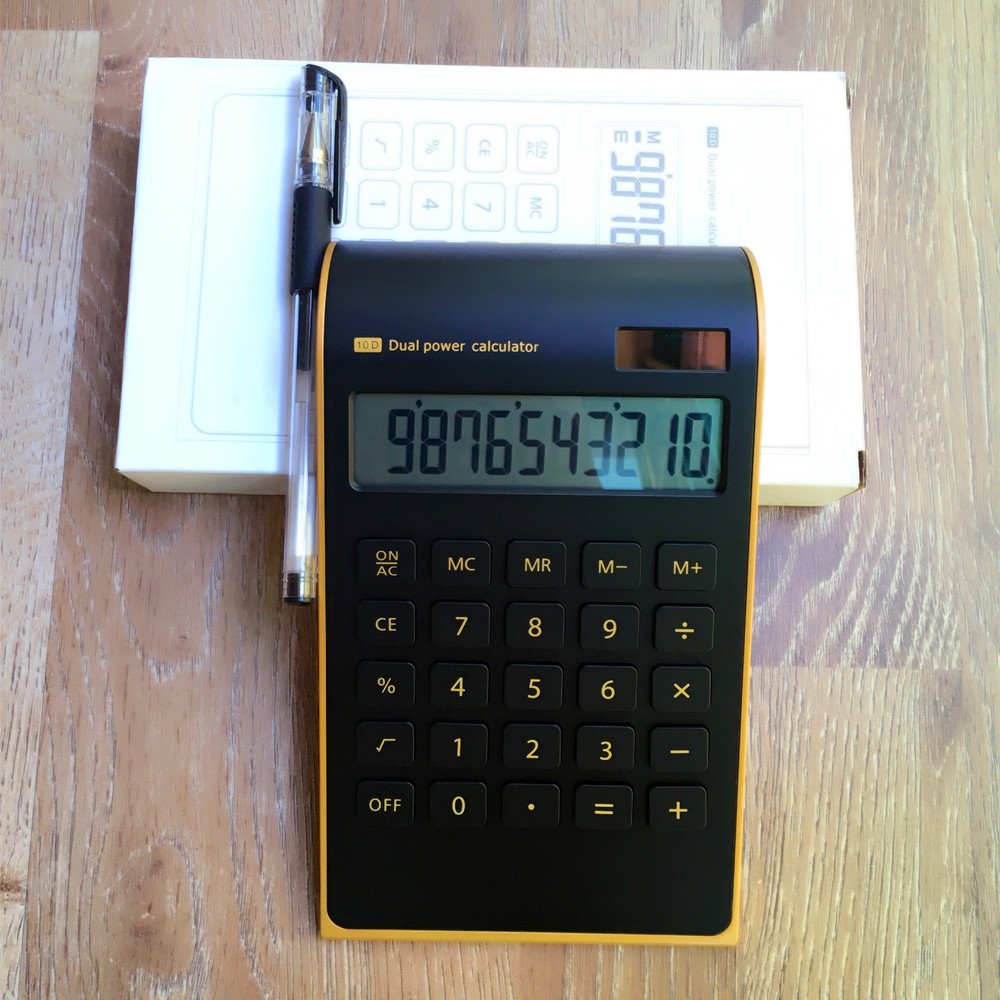 Calculadora Letitfly Negra Diseño Elegante de Escritorio con Pantalla LCD Inclinada Solar Dual 10 Dígitos