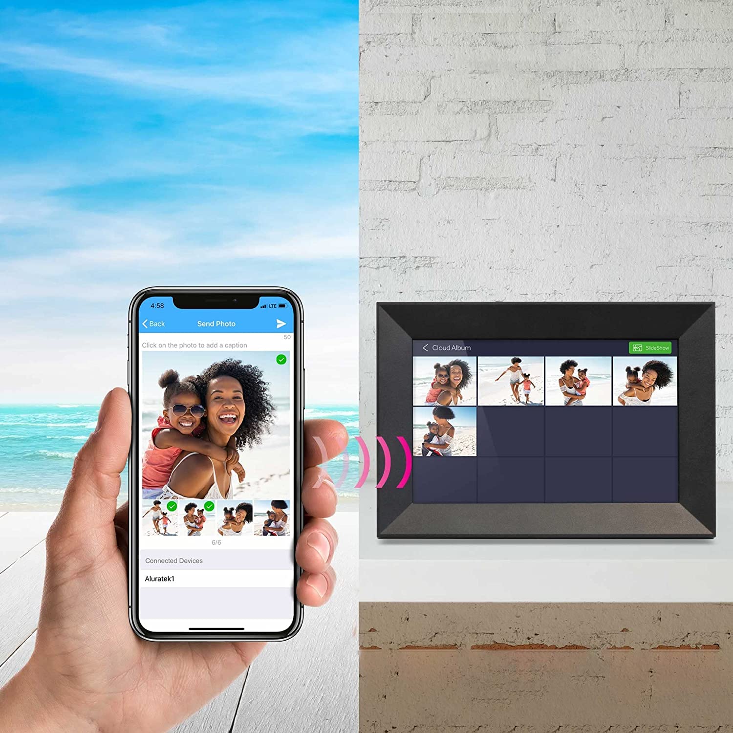 Aluratek Marco de Fotos Digital con visualización táctil WiFi de 10 Pulgadas con Memoria Interna de 8 GB (ASHDPWM10S)