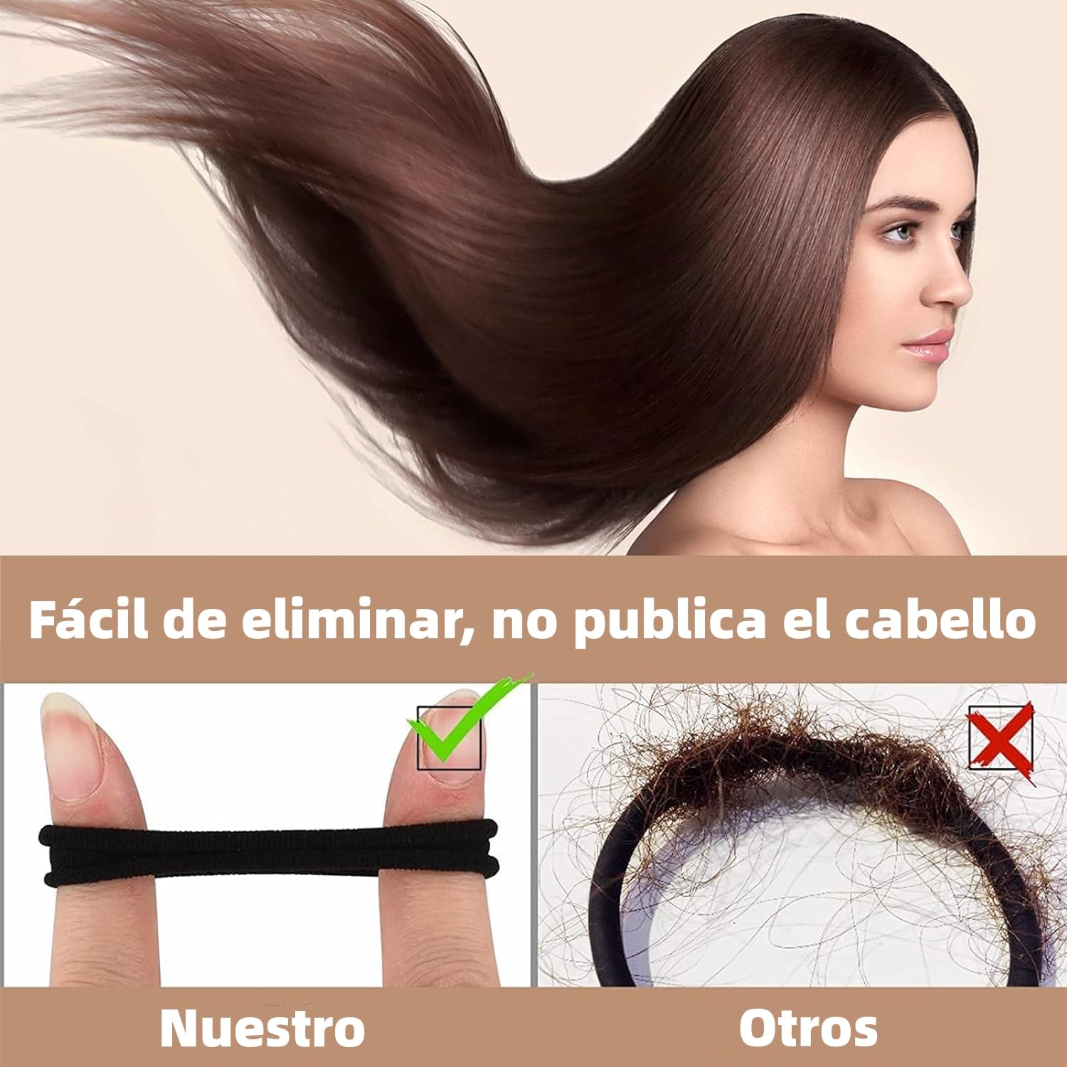 Ligas para Cabello Elásticas de Algodón - Paquete de 100 Piezas, Accesorios para el Cabello sin Costuras - Ideal para Coletas y peinados, para Mujer y Niñas - Color Negro