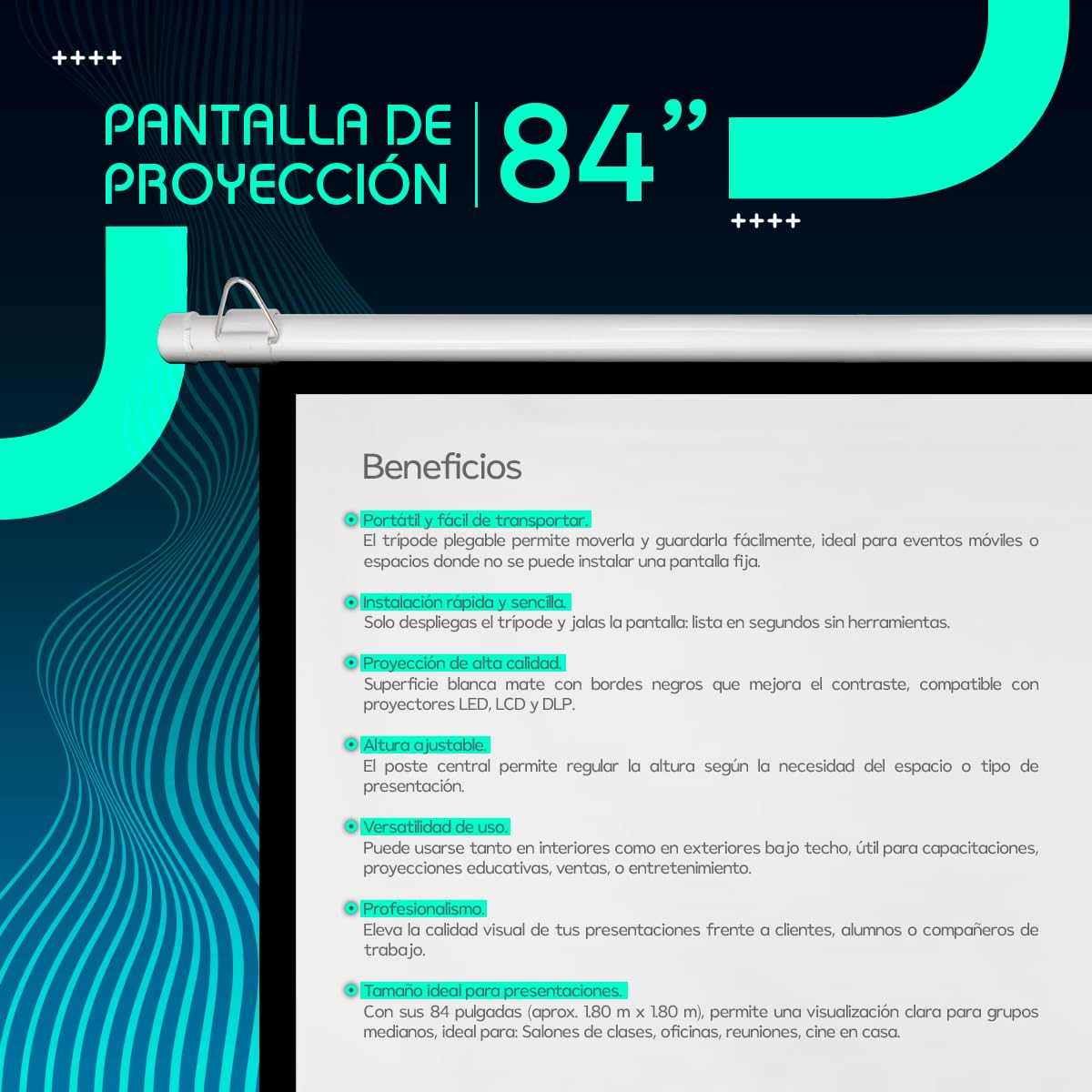 SEAFON Pantalla De Proyección 84 Pulgadas, 4:3 con Trípode