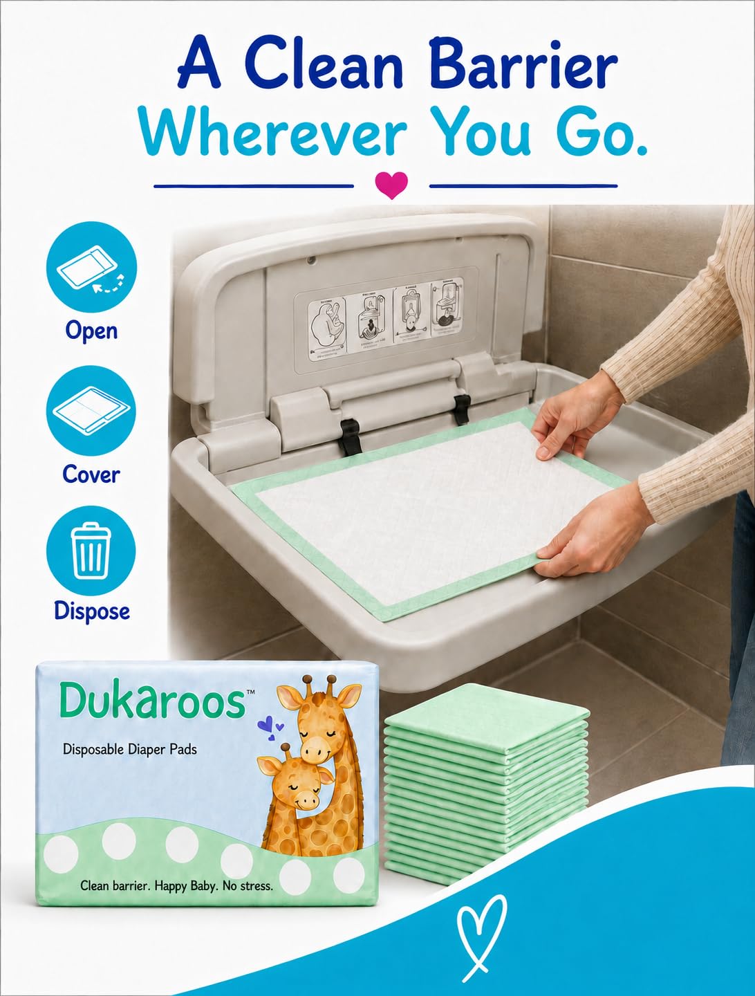 Dukaroos - Cambiadores desechables para bebé - Cambiadores desechables de viaje para bolsa de pañales y baños públicos