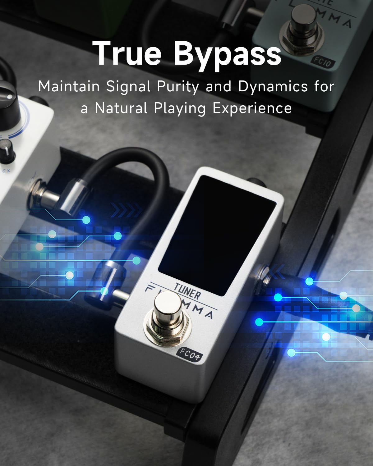 FLAMMA Afinador de Guitar FC04 Cromático, Afinador de Pedal para Guitarra y Bajo con Precisión de 1 Centavo, True Bypass