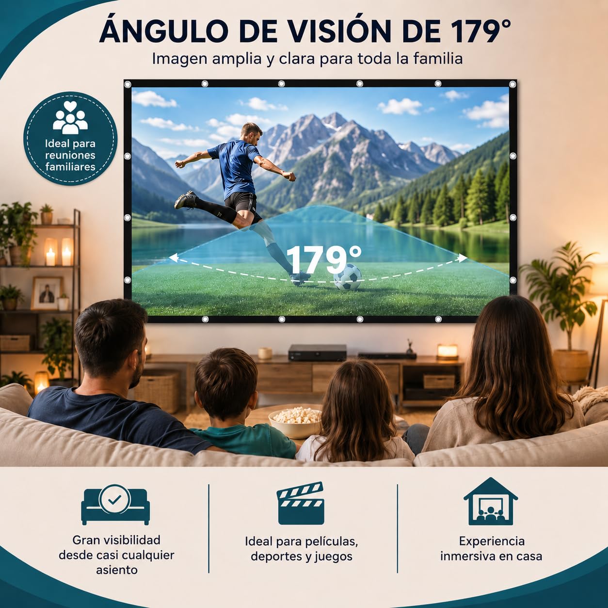 TPOUIDD Visualización de Proyector de 100 Pulgadas, Pantalla de Proyeccion Portátil Plegable HD 16:9, Resistente a Las Arrugas, Apta para Uso en Exteriores, Interiores y Cine en Casa (100 Pulgadas)