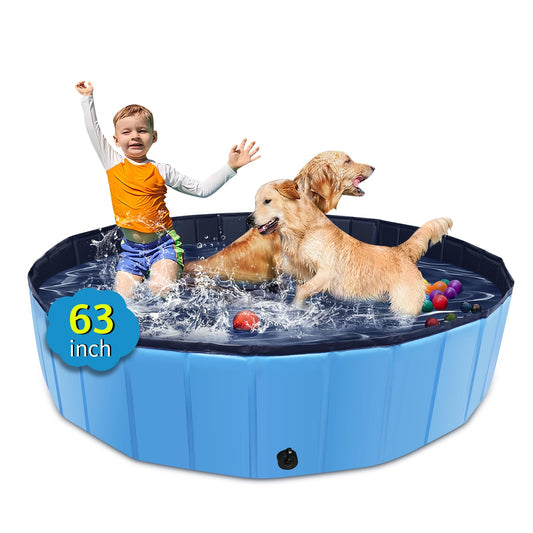 CACSPS - Piscina plegable para perros, piscina infantil de 63 x 12 pulgadas con plástico duro, tina antideslizante para patio trasero al aire última intervensión, piscina plegable para perros,