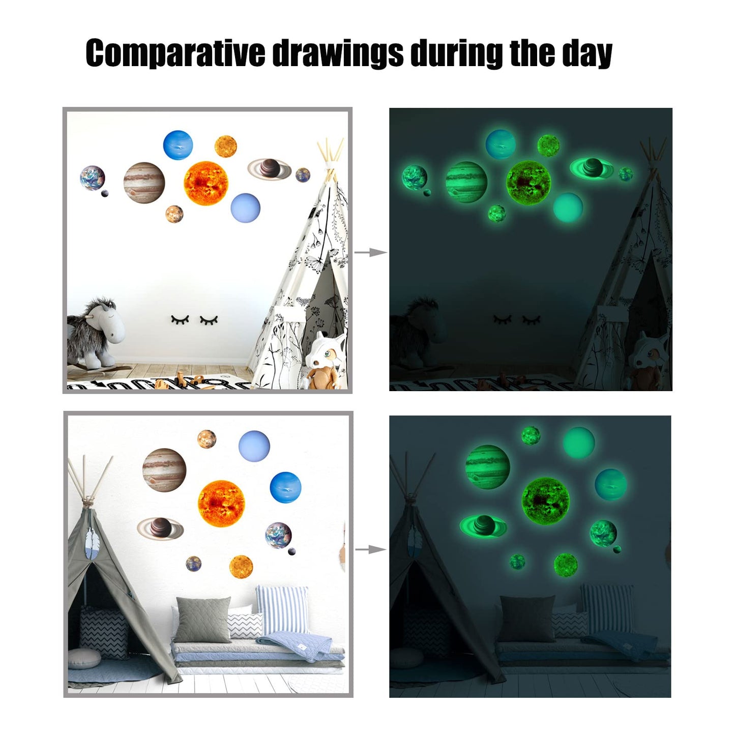 Pegatina de pared luminosa, pegatinas de estrellas luminosas brillantes con temática del sistema solar, resistente al agua, duradera, para decorar la puerta, pared, ventana y techos en la habitación del bebé, guardería