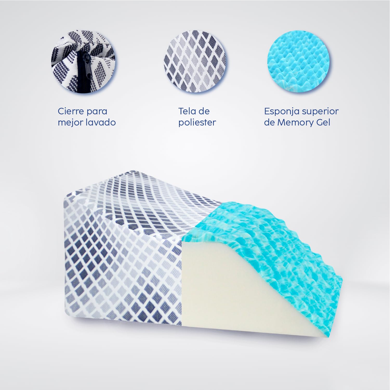 Almohada de Elevación DR JOOHN Snow con Memory Gel y Funda de Algodón-Poliéster