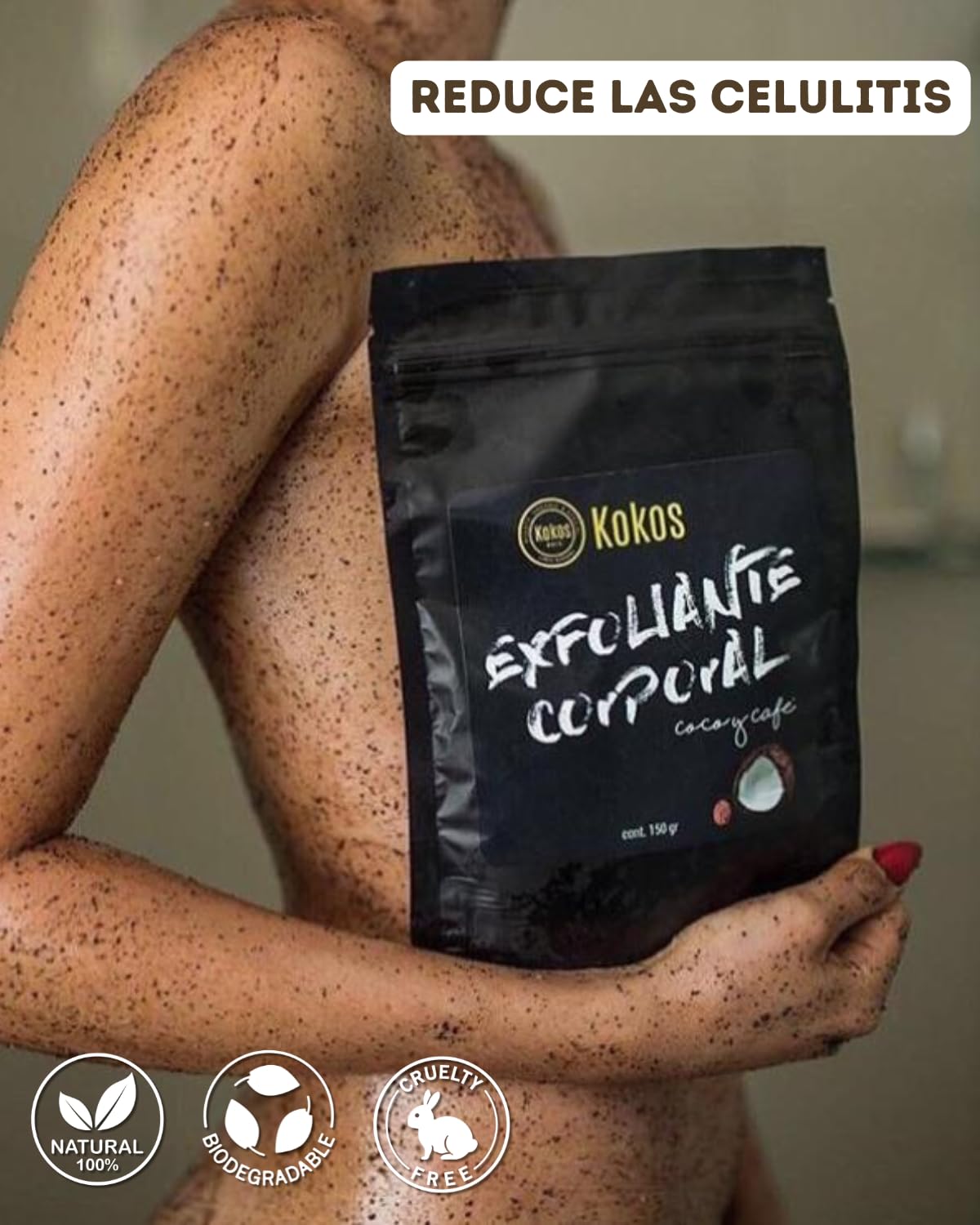 KOKOS Organic, Exfoliante Corporal, Hidrata y Suaviza la Piel, Exfoliante Corporal a Base de Café, Con Aceite de Coco Orgánico, Aceite de Almendras, Vitamina E, Contenido 250 gr
