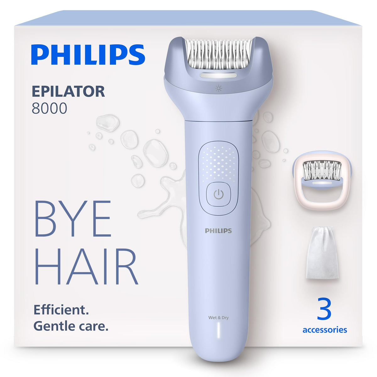 Depiladora Philips Serie 8000 - Depiladora eléctrica inalámbrica para uso en seco y húmedo, para depilación de piernas y cuerpo, con ProGuide, 3 accesorios, 60 min. de duración, Modelo BRE708/00
