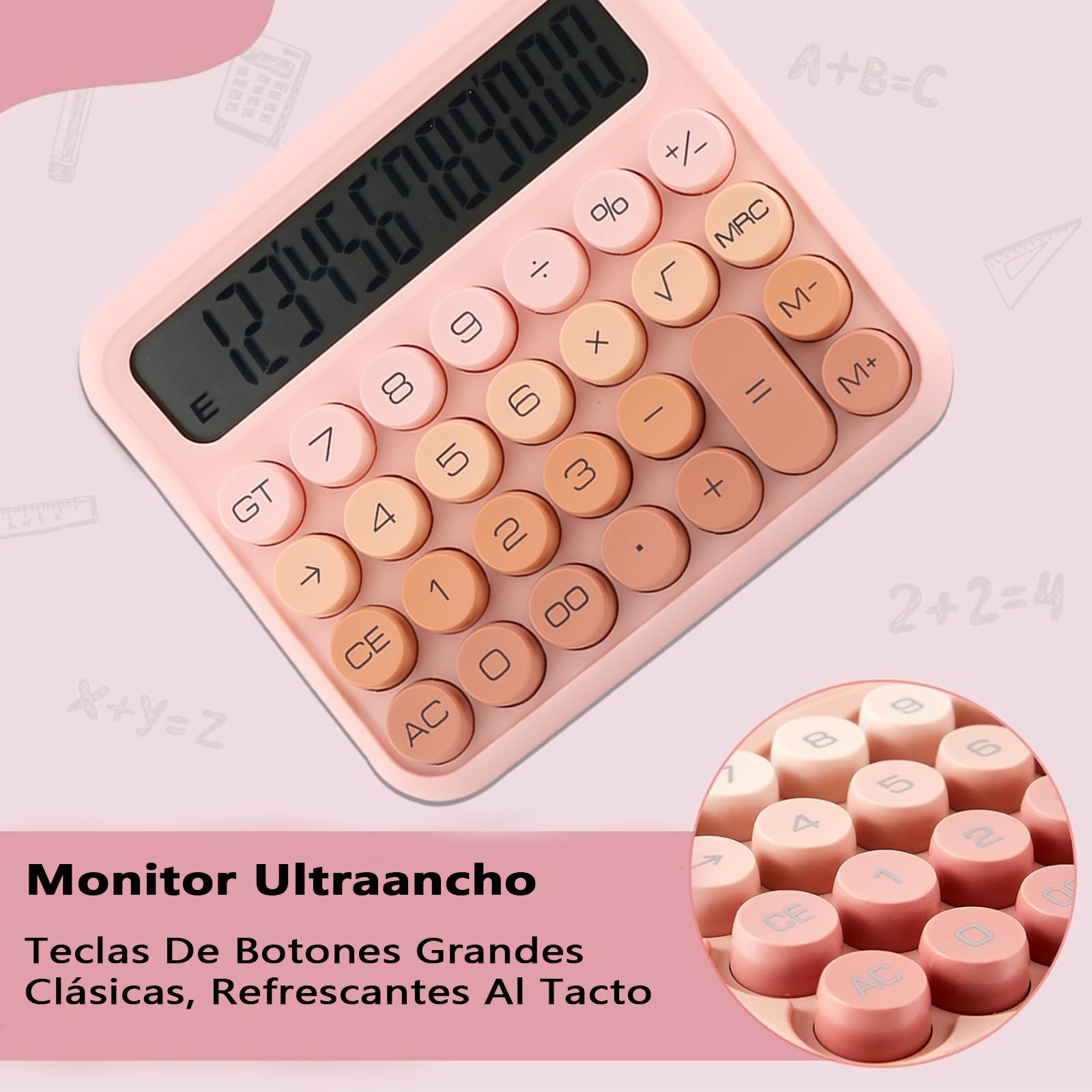 Calculadora UWEHBD Rosa de 12 Dígitos con Pantalla LCD Grande para Oficina y Escuela