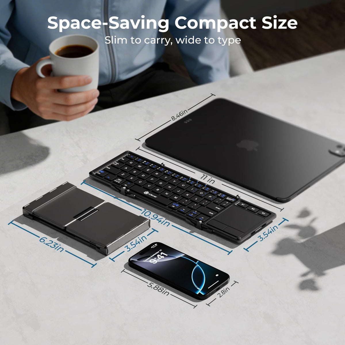 Teclado Plegable iClever Negro Inalámbrico con Touchpad y Conexión Múltiple