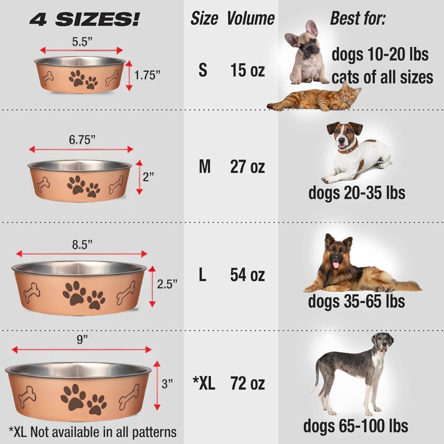 Loving Pets Bella Bowl - Plato para Mascotas, 3 Cuartos de galón en champán metálico