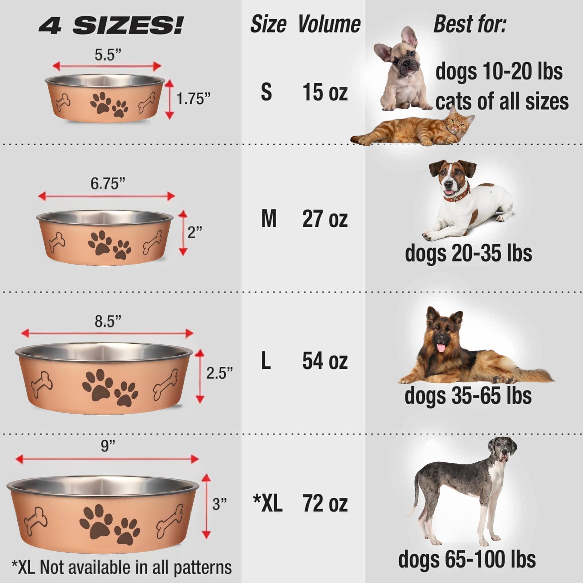 Loving Pets Bella Bowl - Plato para Mascotas, 3 Cuartos de galón en champán metálico