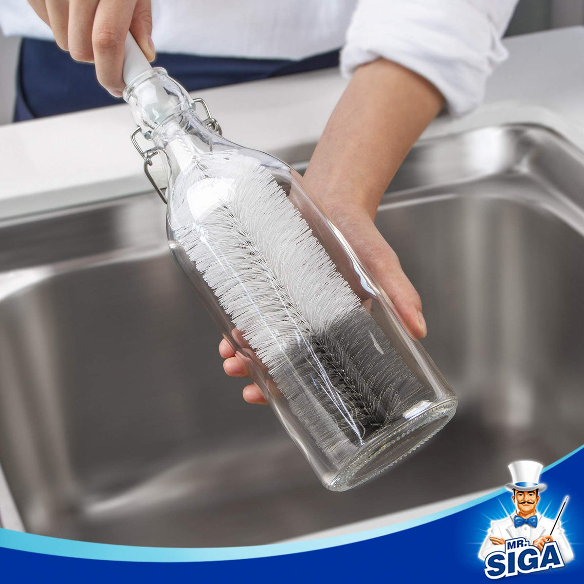MR.SIGA Juego 5 Cepillos para Botellas con Soporte Almacenamiento, Blanco
