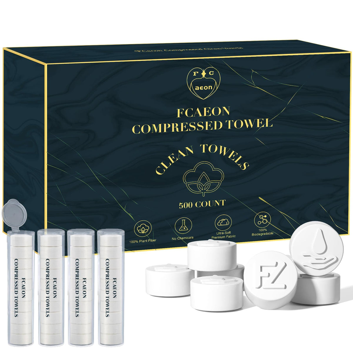 FCaeon Toallitas Faciales Desechables Comprimidas Ultra Suaves,Compressed Towel Guantes de Tocador Gruesos, Toallitas de Algodón para Desmaquillaje de Viaje, Piel Sensible, Cuidado(500 Unidad Azul)