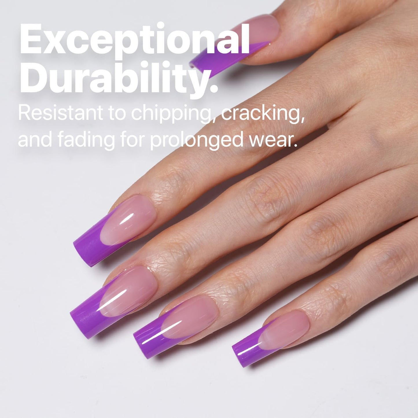 SXC Uñas Postizas con Punta Francesa Cosmetics – Serie Morada, Cuadrado Medio, Kit de Inicio X-Pro Tips | 150 Piezas, 15 Tamaños, 5 Estilos, Ideal para Principiantes