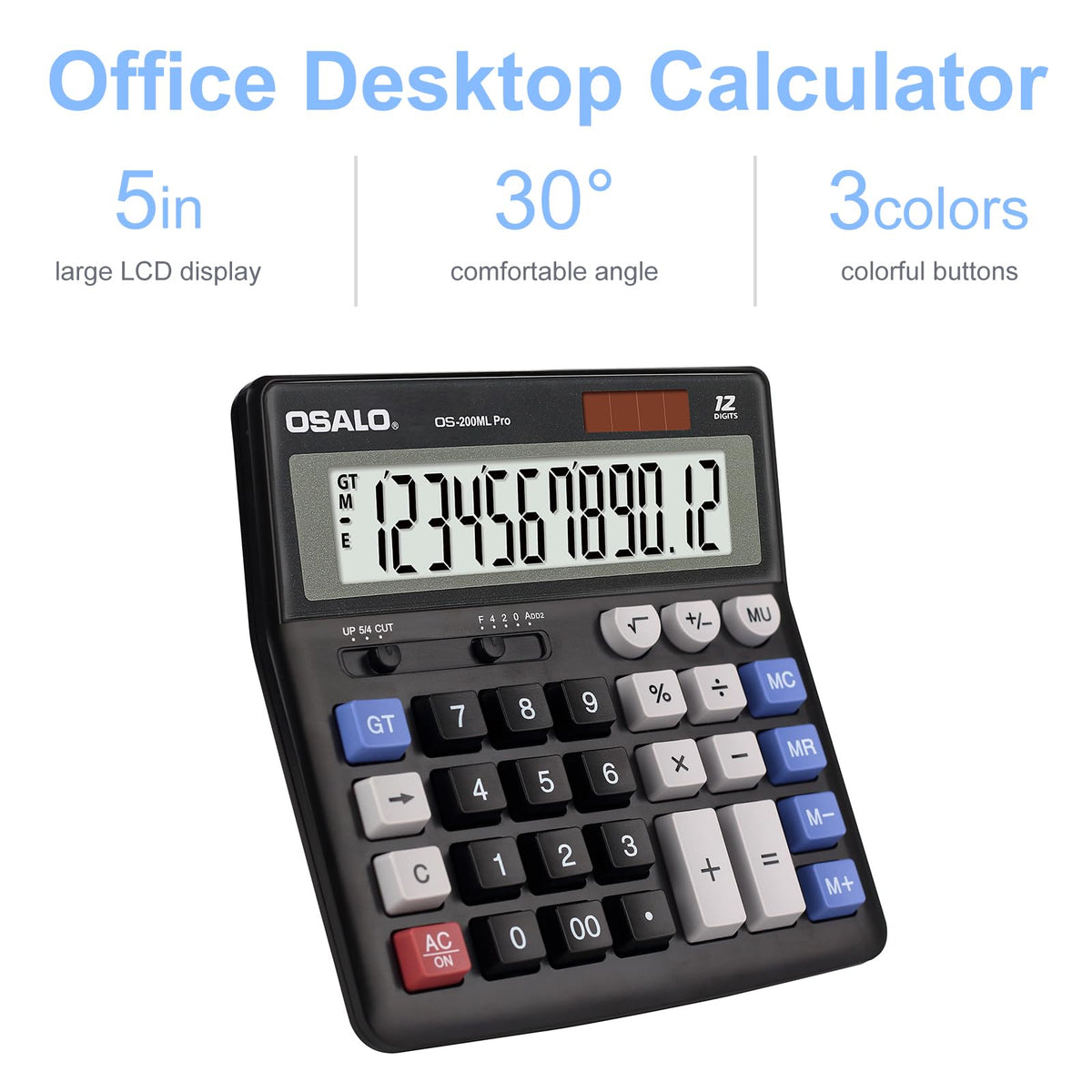 Calculadora de Computadora OSALO Negra Visualización Extragrande 12 Dígitos Botones Grandes para Oficina
