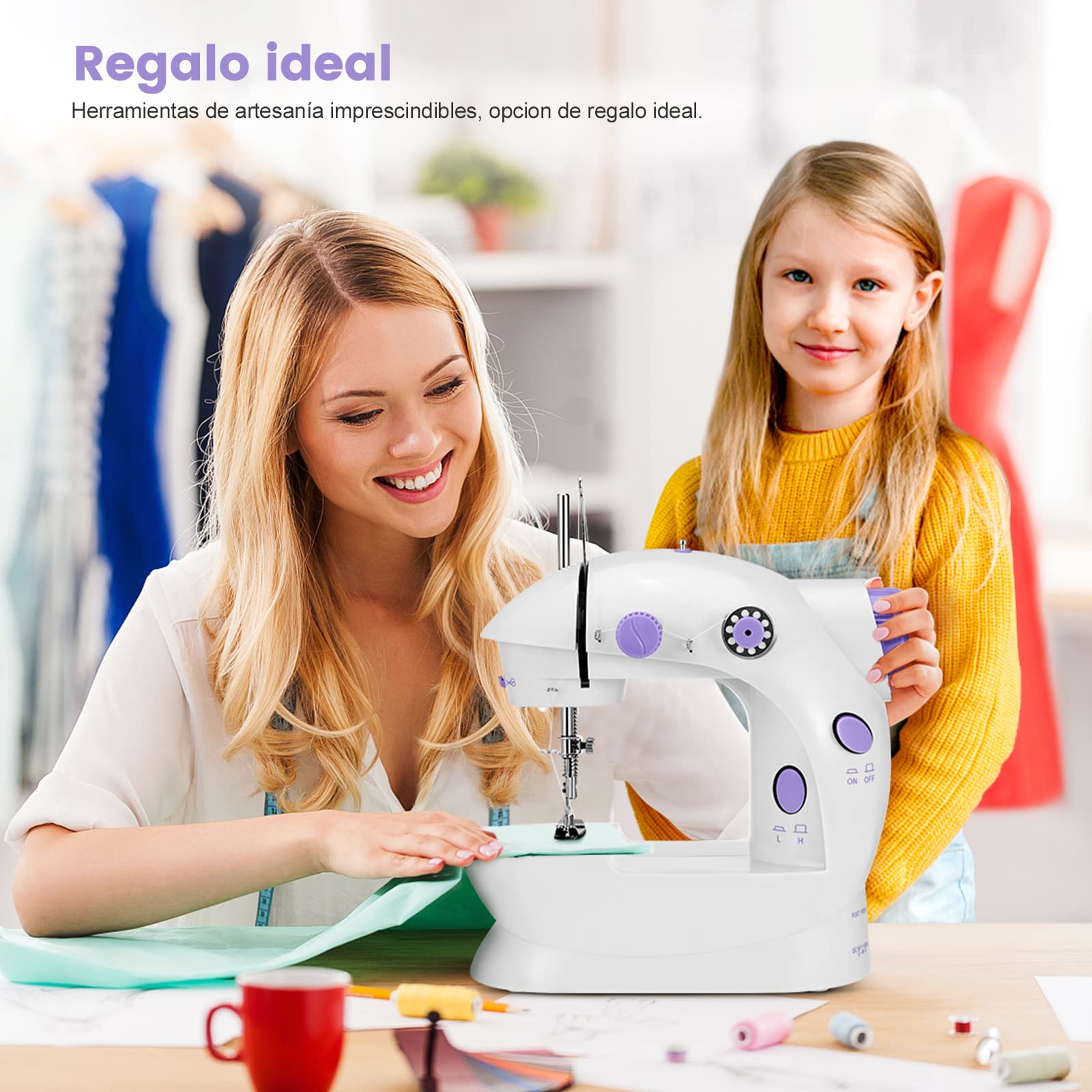 Máquina de Coser, Portátil Mini Maquina de Coser Electrica, Máquina de coser eléctrica multifuncional con Luz de LED Sewing Machine par, Adecuado para principiantes, para coser ropa.