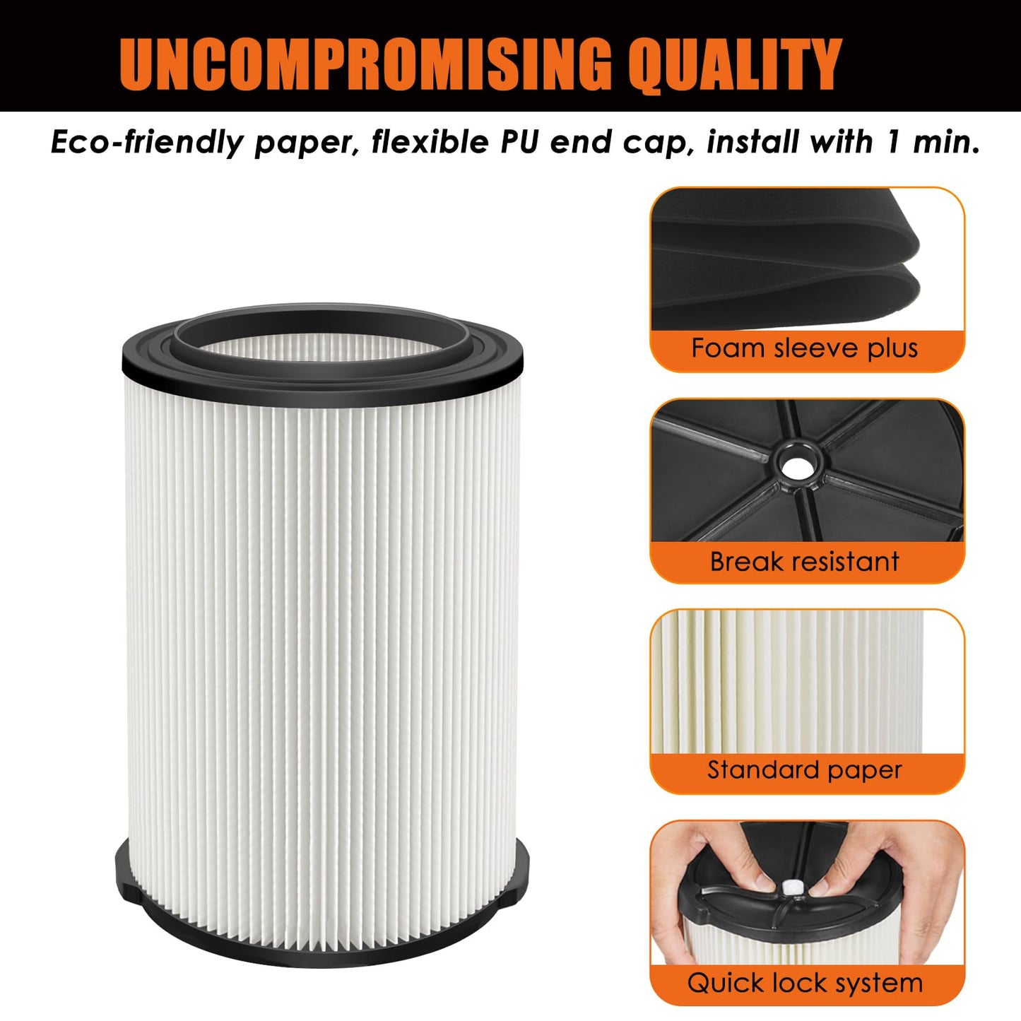 LVJUSEN VF4000 - Filtro de repuesto para aspiradoras Ridgid Shop de 5 a 20 galones, filtro universal VF4200 se adapta al filtro de aspiradora rígido húmedo y seco Husky Shop de 6 a 9 galones con