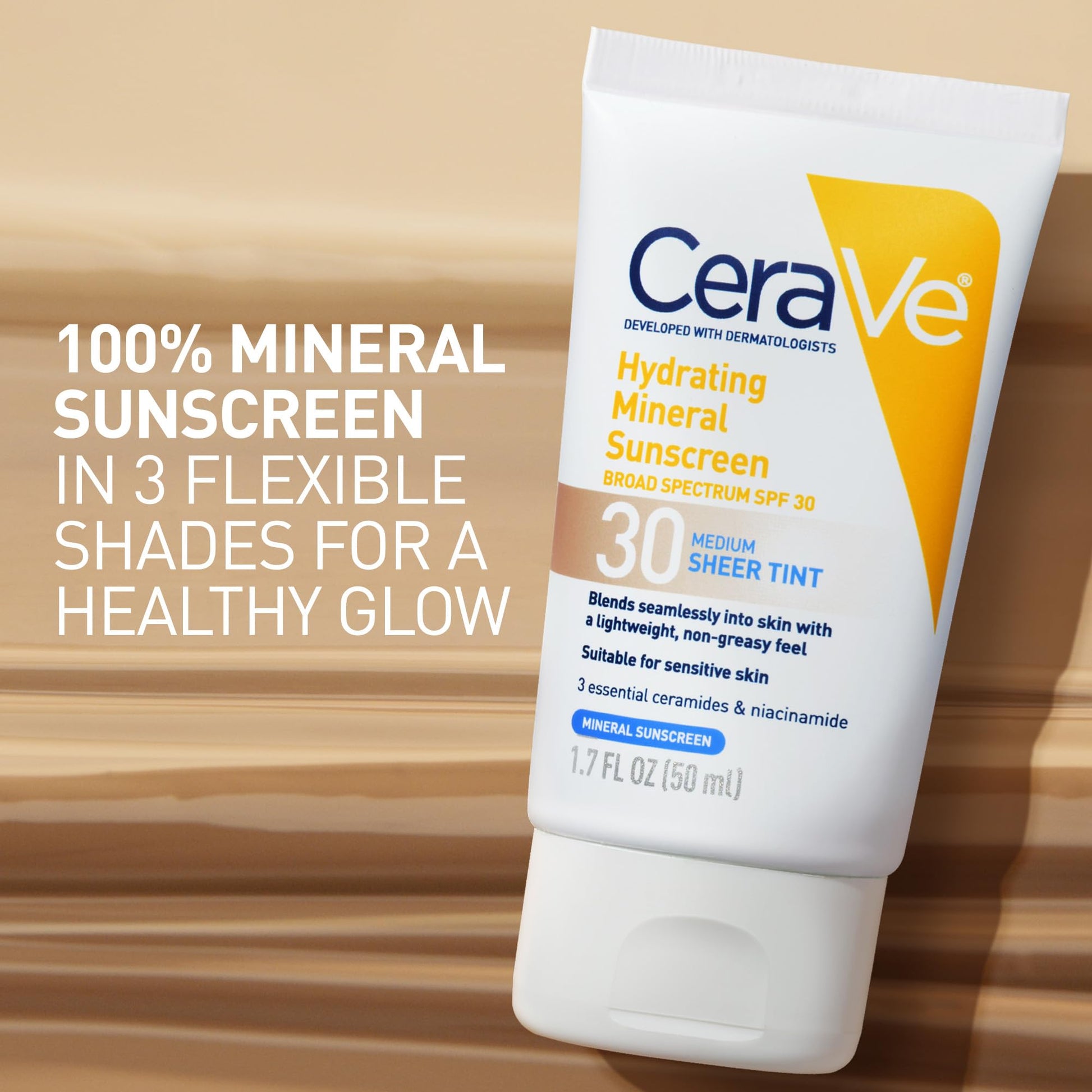 CeraVe Tinted Sunscreen with SPF 30 | Hydrating Mineral Sunscreen With Zinc Oxide & Titanium Dioxide | Sheer Tint for Healthy Glow | 1.7 Fluid Ounce