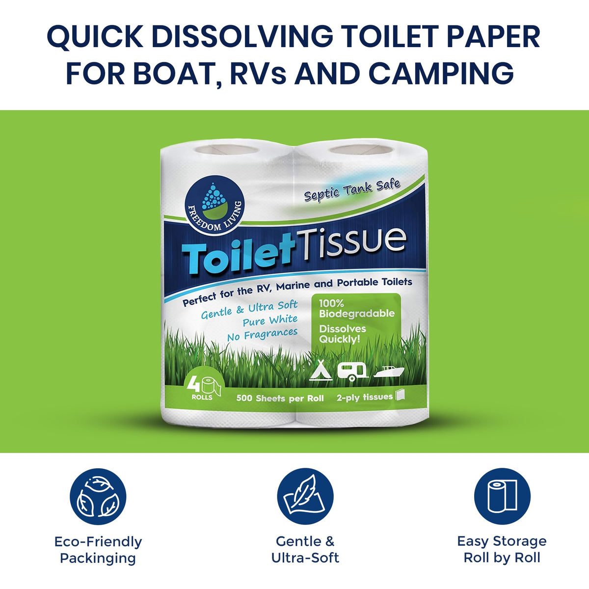 Papel Higiénico Biodegradable para Tanque Séptico, Alternativa Natural, para RV y Acampar