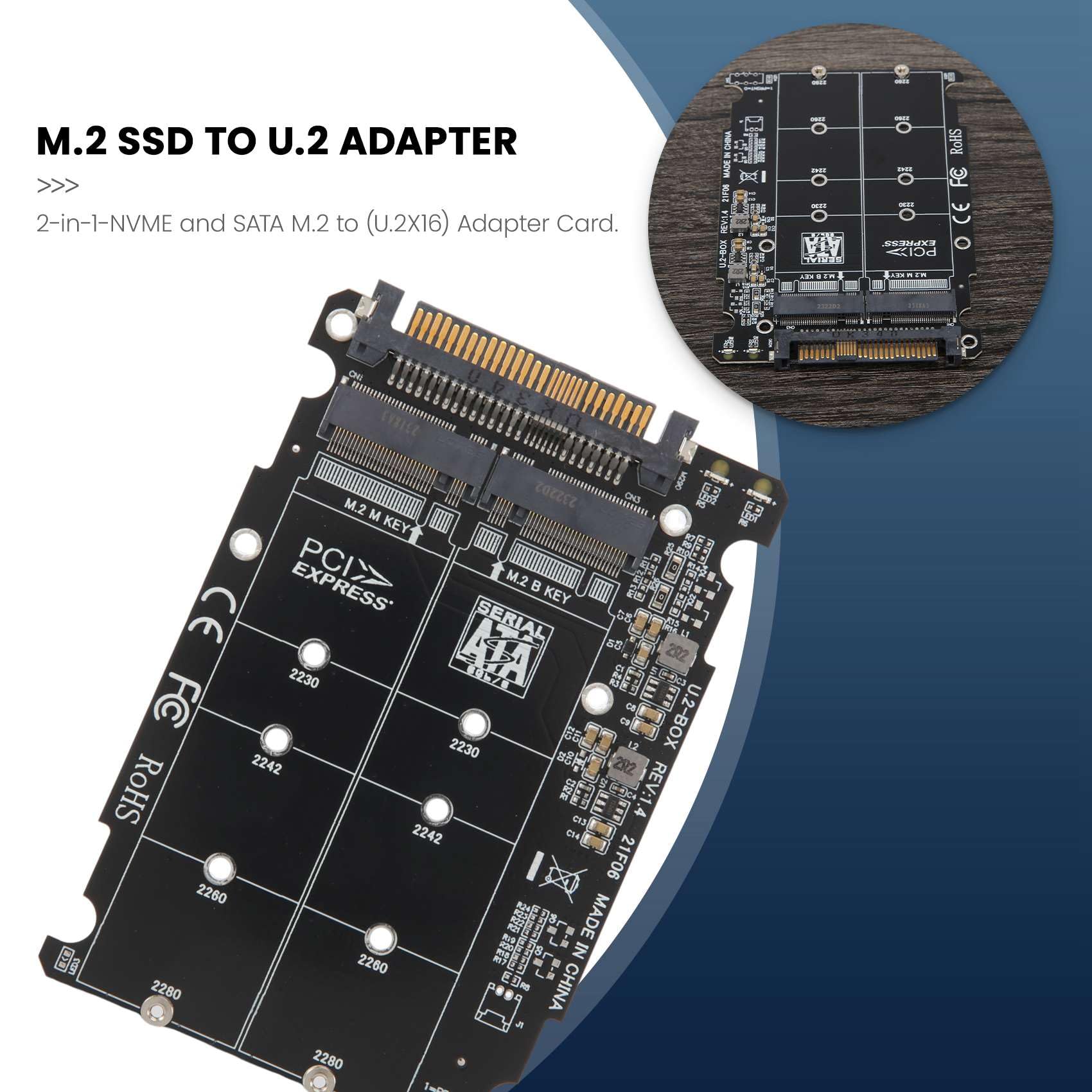 Kqcibz 2 en 1 M.2 NVMe SATA U2PCB M.2 NVME SSD Key M Key B SSD a U.2 SFF-8639 Adaptador PCIe M2 Convertidor de computadora, 503619