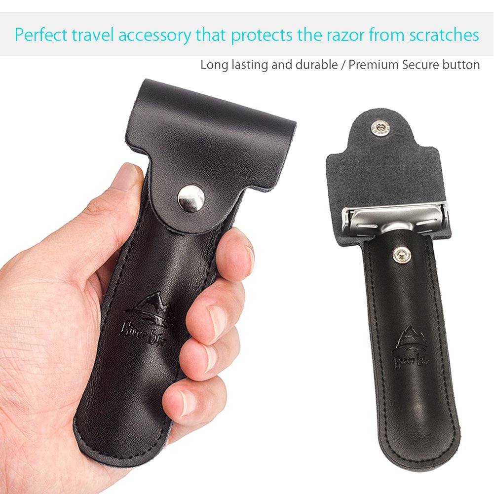 Safety Shaving Razor Kit Adjustable Double Edge for Men, Safety Razor with Genuine Leather Travel Case & 10pcs Dorco Blades, Easily Switch Blades - Great Men's Gift Idea