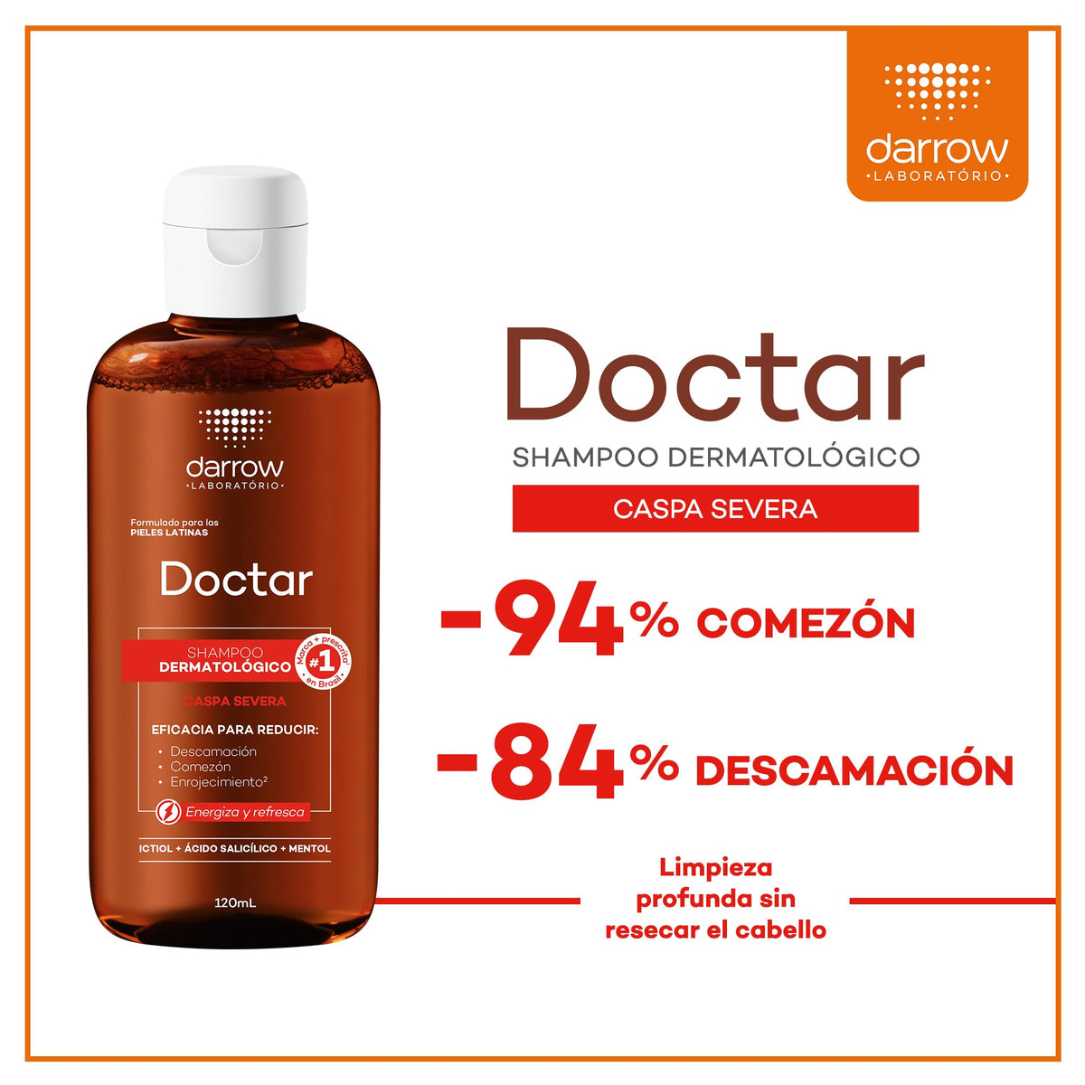 DARROW Doctar Shampoo Dermatológico Anticaspa severa, Triple Acción Antifúngica, 120ml