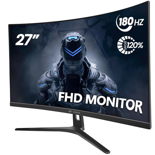 CRUA - Monitor curvo de 27 pulgadas para juegos, 144 Hz/165 Hz, Full HD 1080P 1800R, sin marco, 1ms GTG con FreeSync, desenfoque de movimiento bajo, cuidado de ojos, VESA, DisplayPort, HDMI, negro