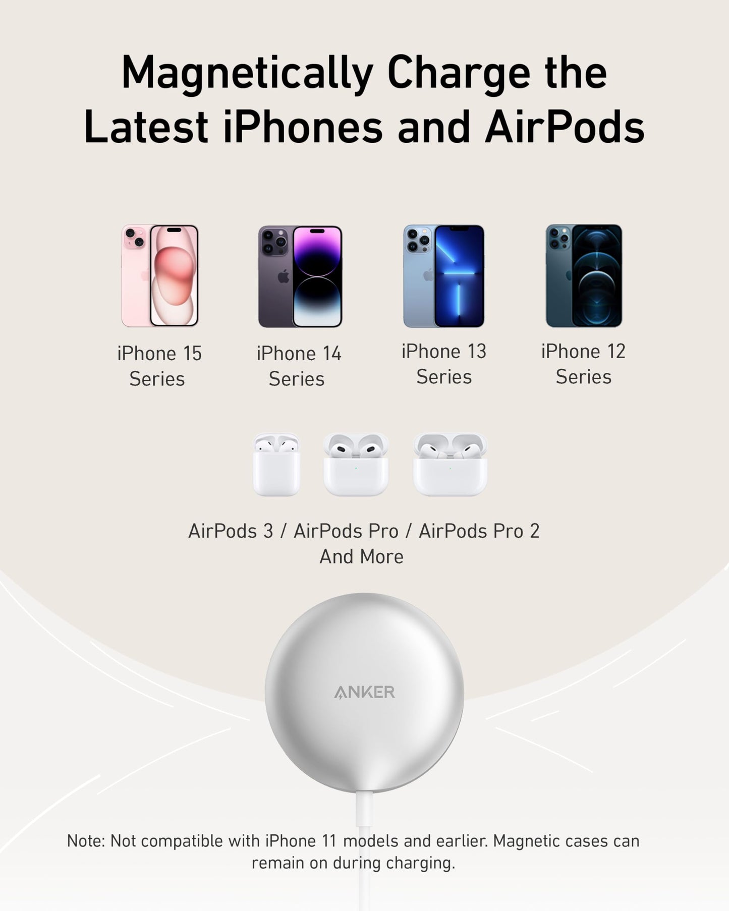Cargador Inalámbrico Anker MagGo iPhone Qi2 Magnético Rápido 15W Compatible con MagSafe
