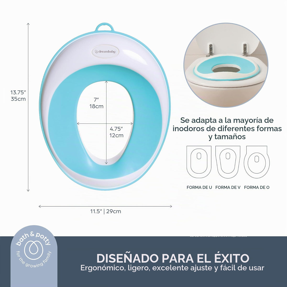 Dreambaby Asiento Entrenador para Baño Infantil, Adaptador de Inodoro Antideslizante y Suave, Portátil, Tamaño Estándar, Blanco con Aqua