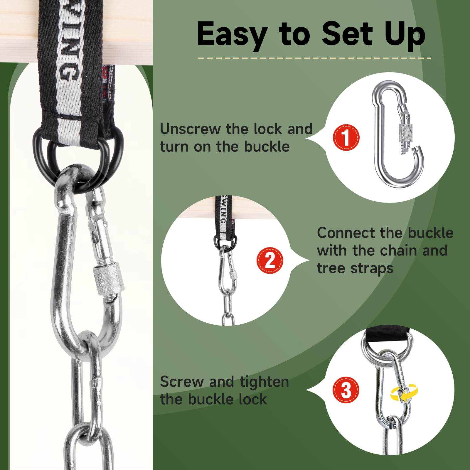 DECORLIFE - Kits de repuesto de asiento oscilante – Cadenas recubiertas resistentes para niños y adultos, soporta 350 libras, juegos de columpios totalmente ensamblados para exteriores con correas de