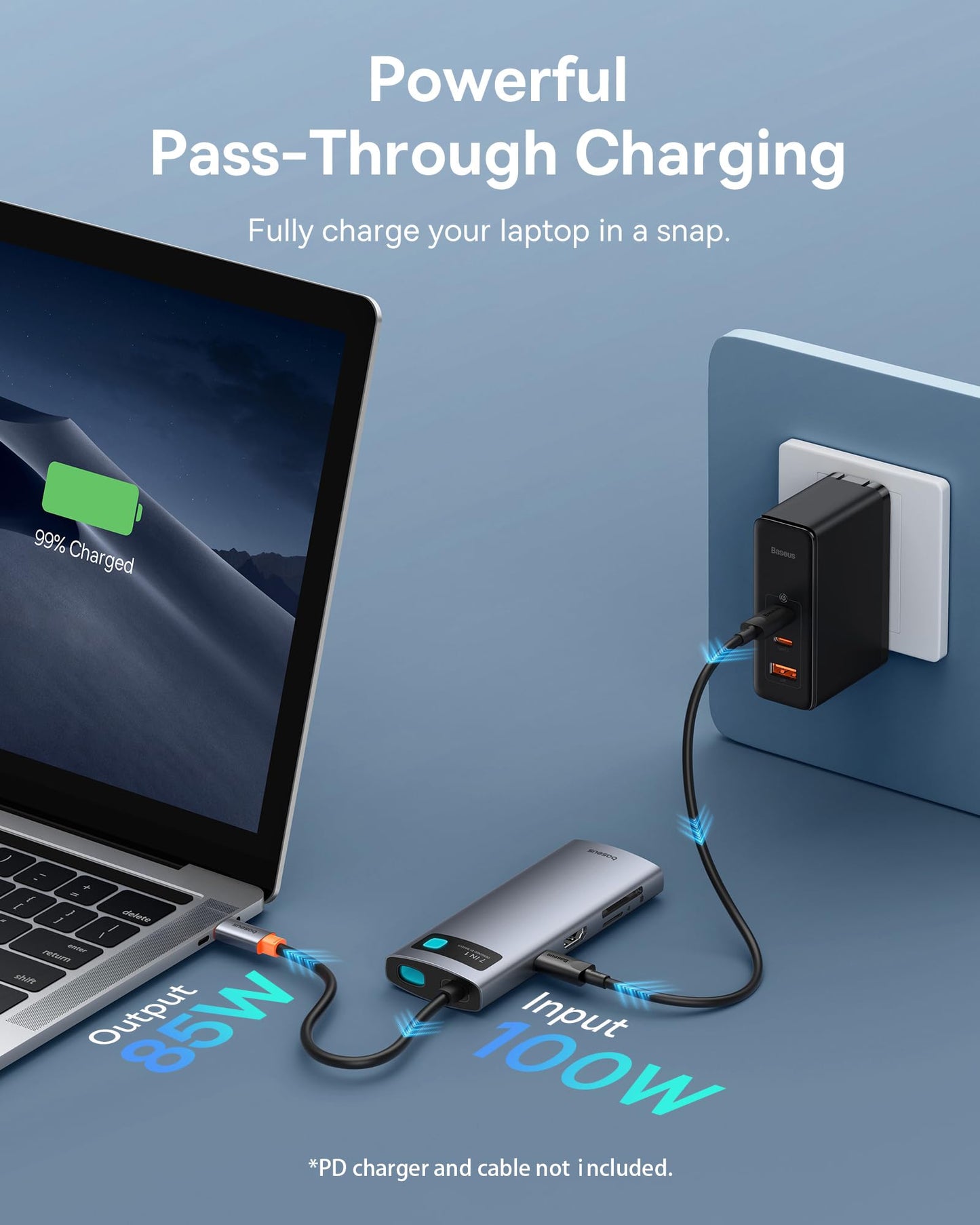 Baseus - Adaptador USB C a HDMI, estación de acoplamiento USB C 4K a 60Hz, Hub USB C 7 en 1 con 3 USB-A, PD 100W, lector de tarjetas TF/SD, base USB C compatible para iPhone