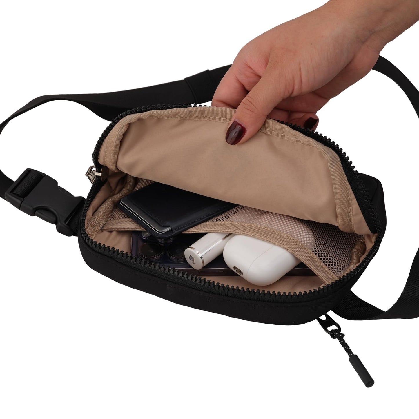 LuckyLy Cangurera para Mujer Deportiva y de Viaje, Bolsa Crossbody y Bandolera tipo Riñonera, Ligera, Repelente al Agua y con Múltiples Compartimentos, Regalos para Mujer y Mamá – Modelo Mina, Negra