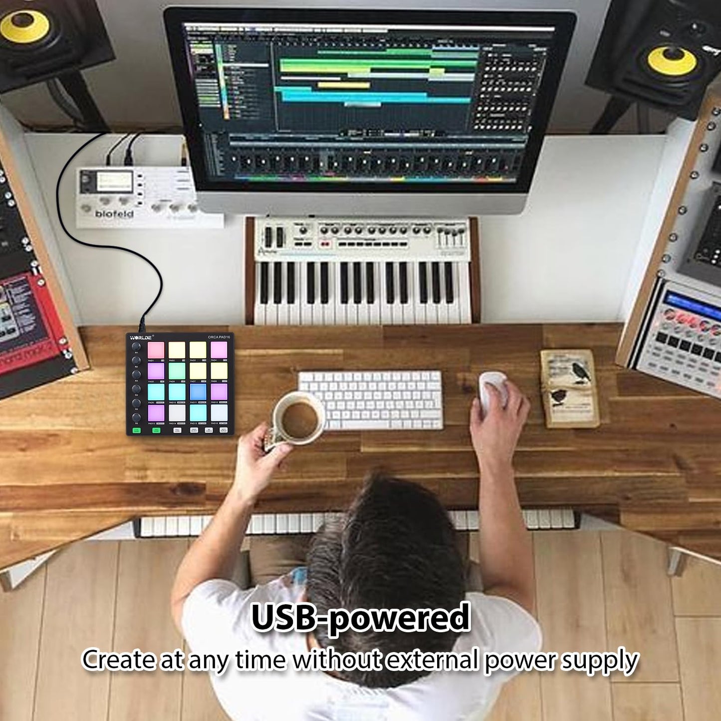 MIDI Controller Strike Pad Midi Drum Pad Drum Machine Beat Maker Máquina de teclado USB Midi 6 perillas asignables Nota Repetir Botones de nivel completo y software de producción Mini driver MIDI