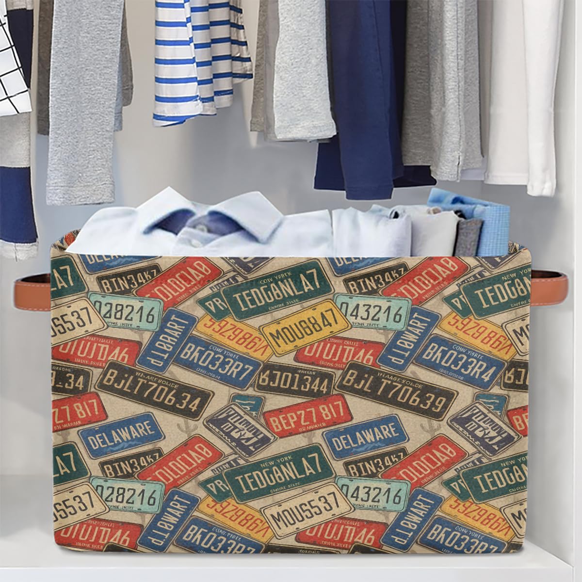 AUUXVA Seulife - Cesta de almacenamiento plegable para matrícula de coche, tamaño grande, plegable, organizador de almacenamiento de juguetes, cajas de almacenamiento con asas, para cuarto de baño, guardería, armario, 1 paquete