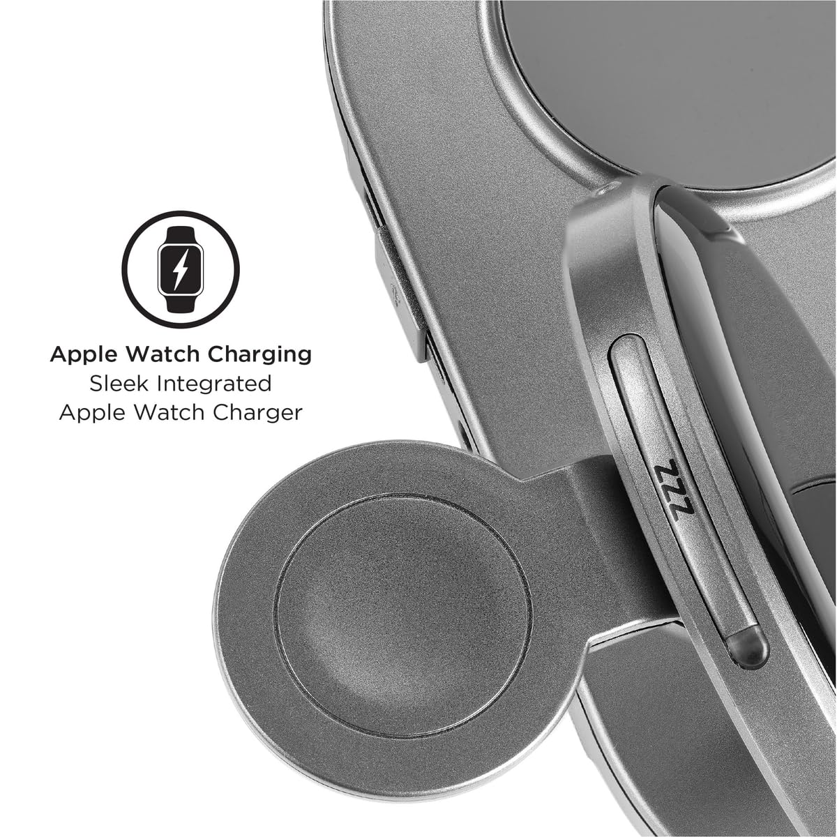 iHome POWERBOOST Quad 4 en 1 Dual Qi Cargador rápido inalámbrico, carga de Airpod, cargador Apple Watch y reloj despertador de carga USB, salida de potencia total de 30 W (iWW33)