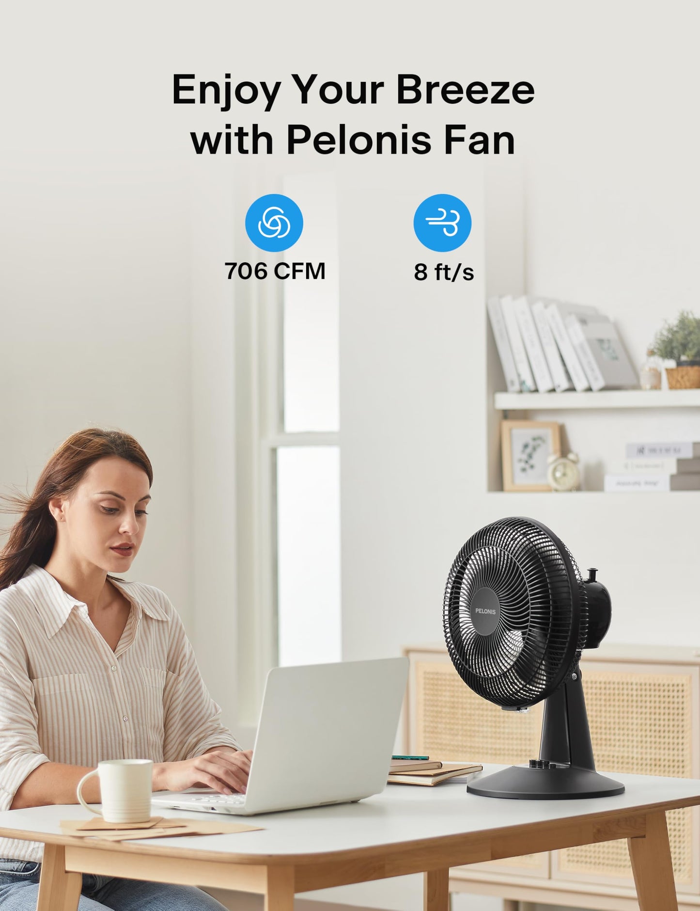 Ventilador de Mesa Pelonis Blanco 12 Pulgadas Oscilante 120° con 3 Velocidades