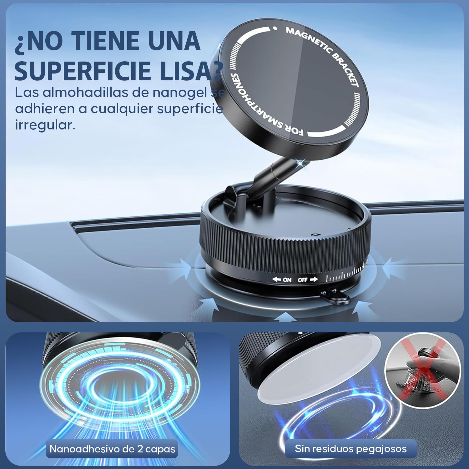 Garselay Vacuum Magnetic Phone Holder, Soporte de Teléfono para Coche, 360° Rotating Magnetic Porta Celular, Plegable y Retráctil Doble Cara Magnética para Coche, Casa, Oficina y Gimnasio (Negro)