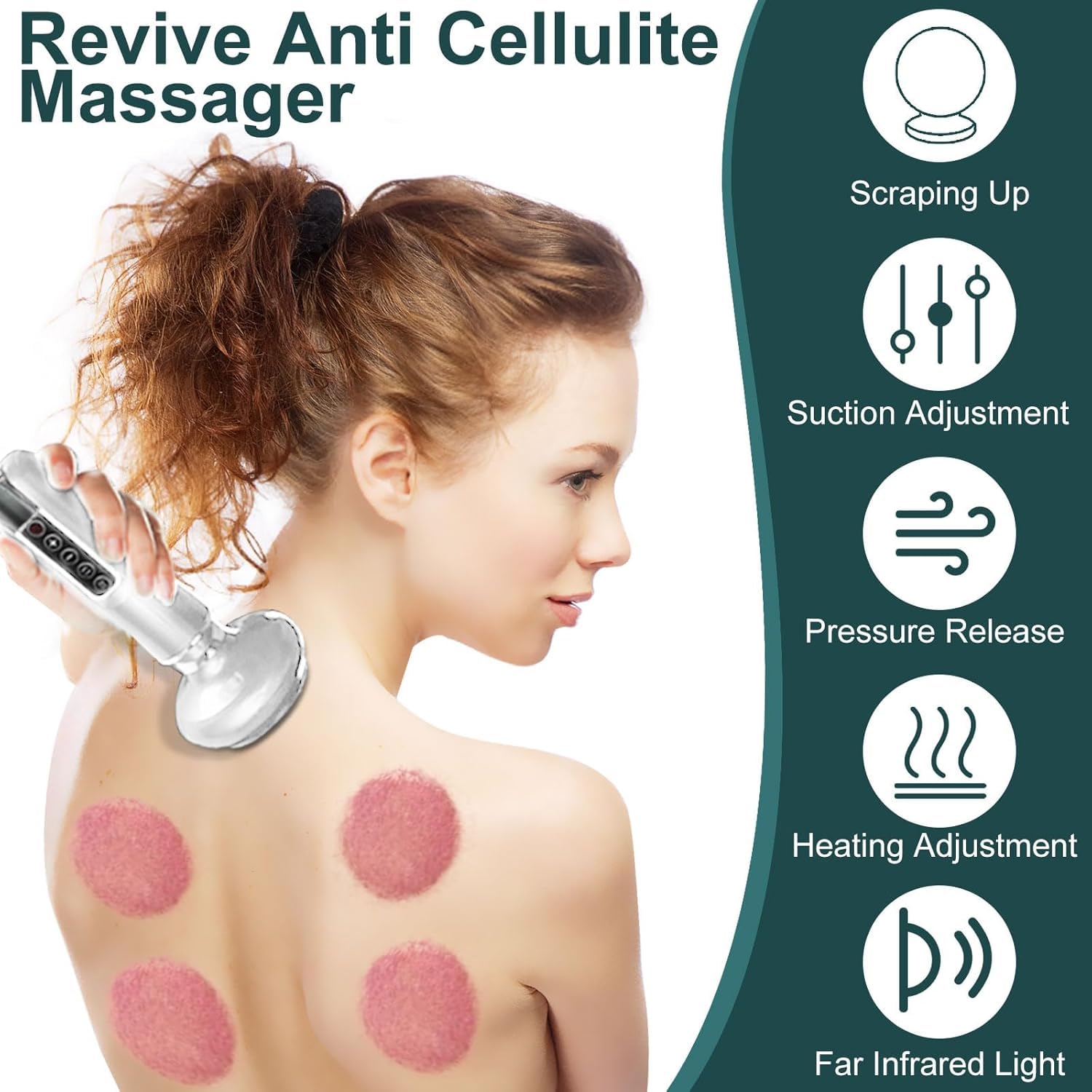 Masajeador Celulitis, Raspador Masajeador EléCtrico, 12 Velocidades con Calor, Incluye Gua Sha y Aceites Esenciales - Mejora Circulación y Firmeza Cutánea, para Abdomen, Piernas, Brazos (Blanco)