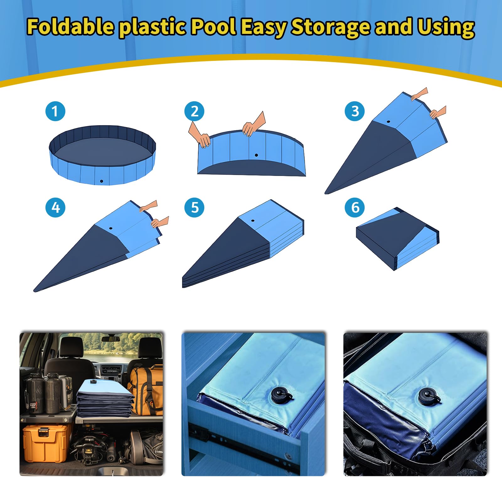 CACSPS - Piscina plegable para perros, piscina infantil de 47 x 12 pulgadas con plástico duro, tina antideslizante para patio trasero al aire última intervensión, piscina plegable para perros,