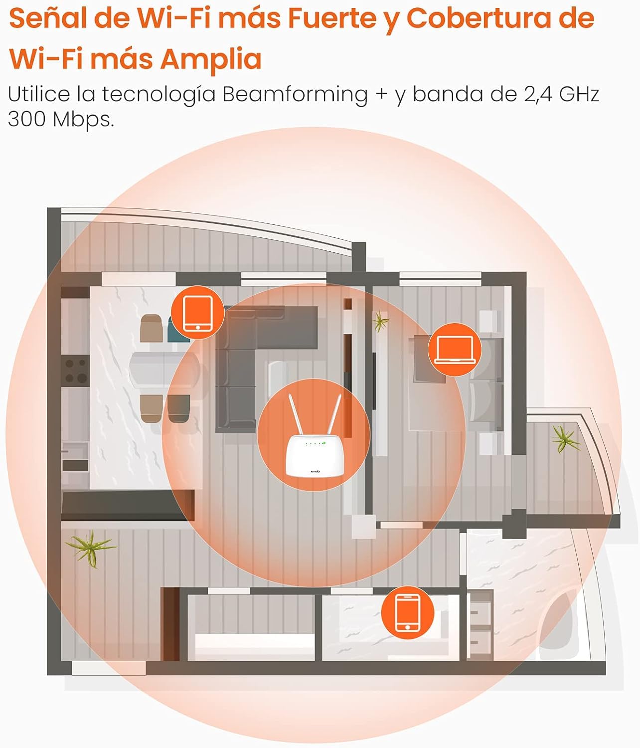 Tenda 4G06 300 Mbps 4G Volte Router Movil Wi-Fi, Ranura para SIM, No Requiere Configuración, Puertos RJ11, Servicio de Voz, 2 Antenas Desmontables, Monitoreo de Tráfico de Datos