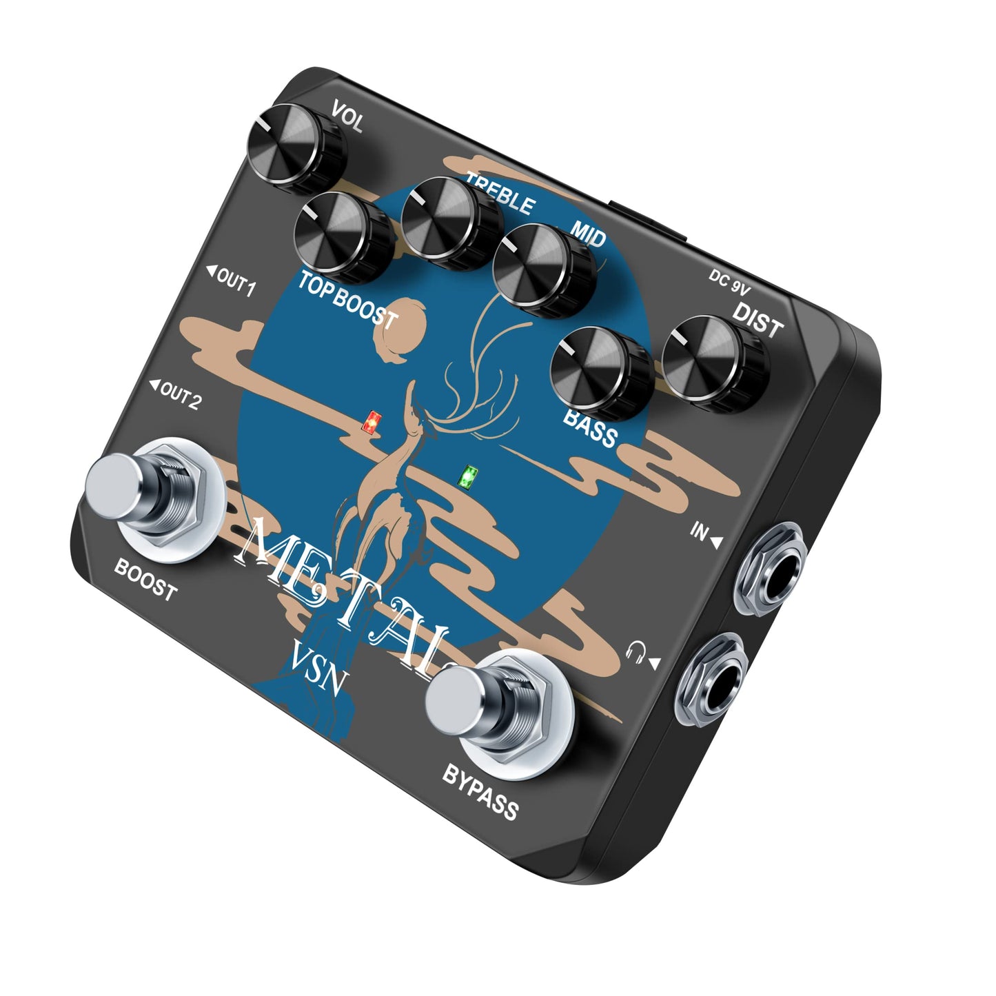 Pedal de Distorsión VSN Heavy Metal Muff Top Boost para Guitarra Metal 80s y 90s Negro
