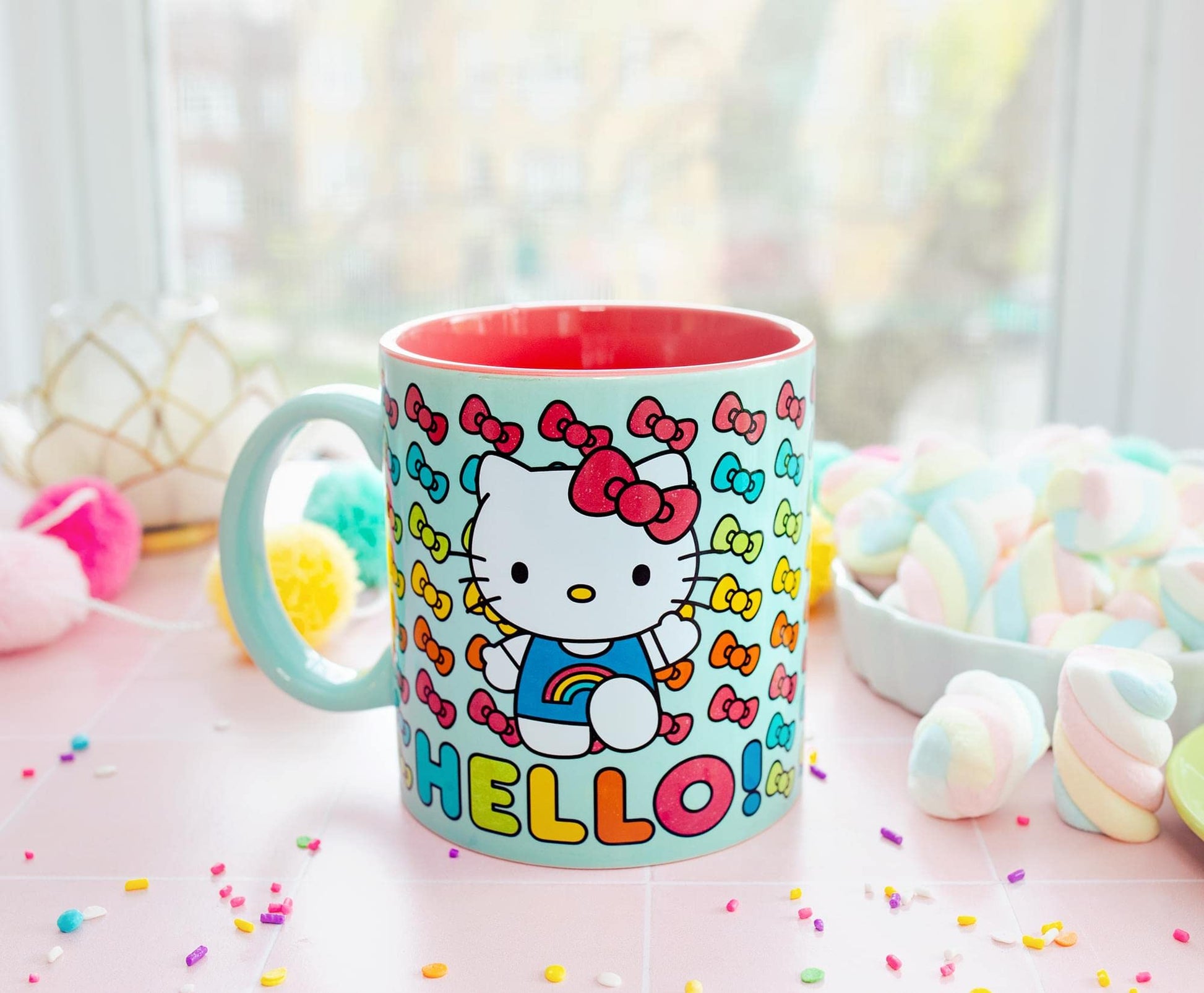 Taza de Cerámica Hello Kitty Sanrio Arcoíris Blanca 591 ml