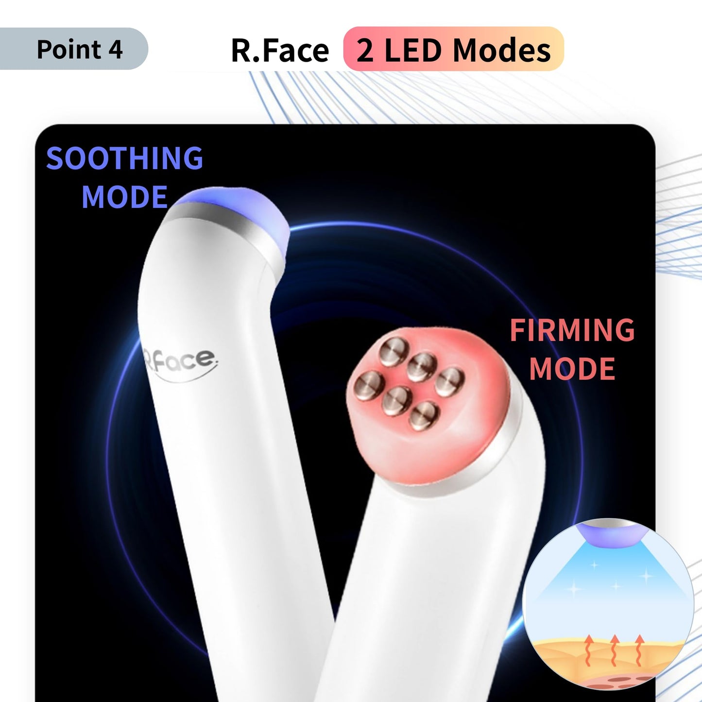BOTEM Dispositivo de belleza para rostro y cuello con dos modos de luz, masaje vibratorio y 10 niveles de intensidad, recargable e inalámbrico (Serie RFace) | Hecho en Corea