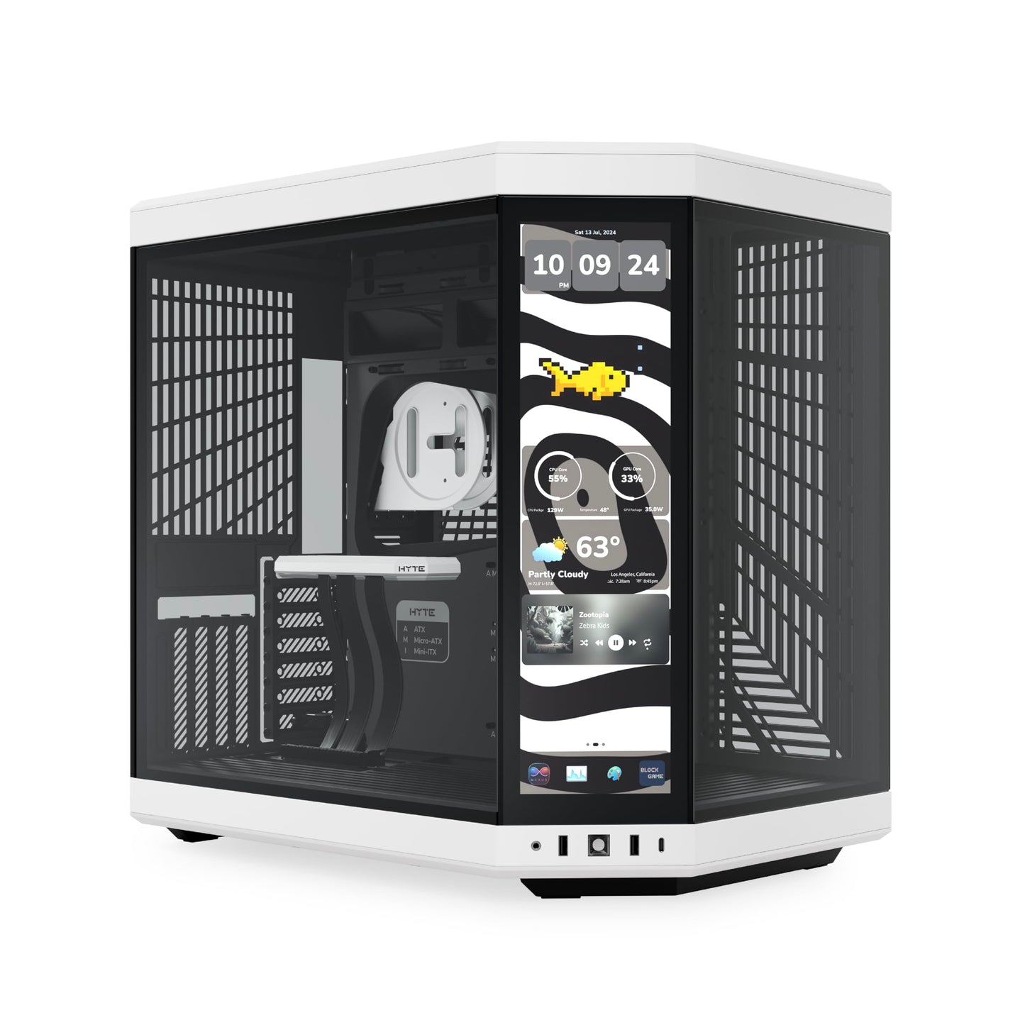Hyte Y70 Touch Infinite Dual Chamber ATX Mid Tower - Funda estética Moderna con visualización táctil LCD integrada de 2,5 K, Panda/Blanco, CS-HYTE-Y70TTI-WB