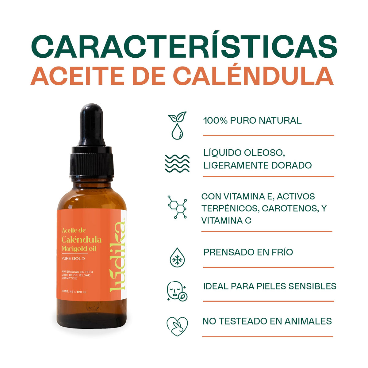 HEBBE Aceite de Caléndula 120 ml | Calma Post Exposición Solar | Prensado En Frío Uso Cosmético | Ideal Para Piel Sensible