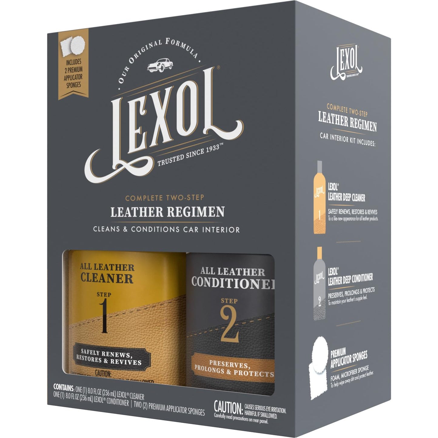 Lexol All Kit Limpiador y acondicionador de Piel para Asientos de Coche e Interiores, camillas y Muebles, Zapatos y Botas, Guantes de béisbol y sillas de Caballo, Dos Botellas de 16.9 onzas y Dos
