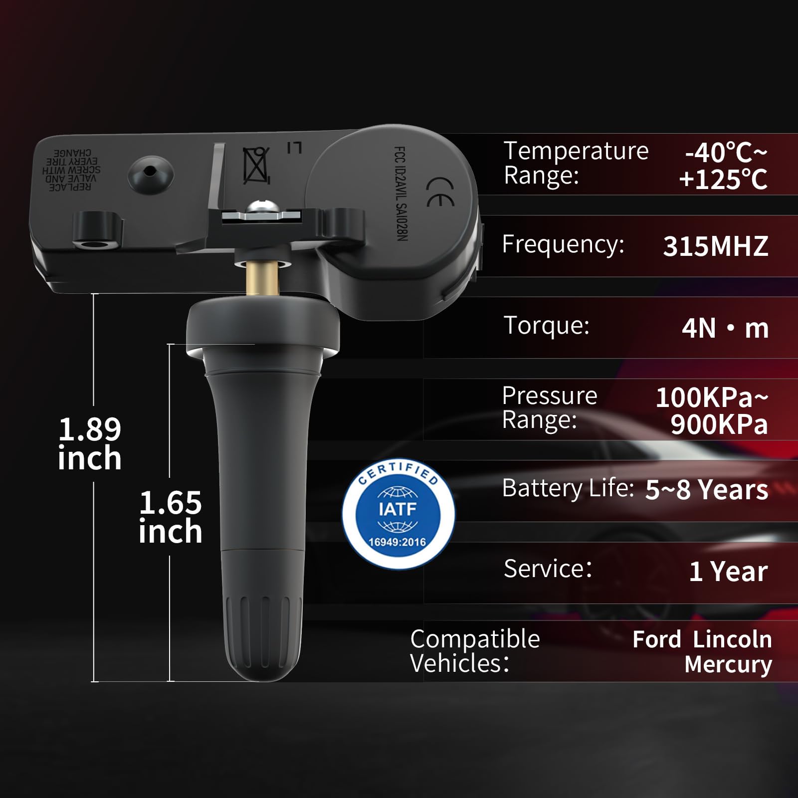 Sensor TPMS Marsflex Negro apto para Ford Lincoln Mercury 315MHZ 4PCS
