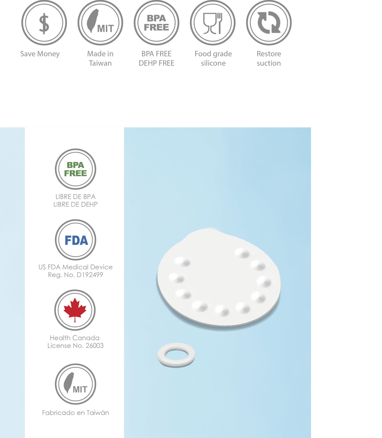 Maymom 8 juntas tóricas (O-rings) y 4 membranas compatibles con extractor manual Medela Harmony
